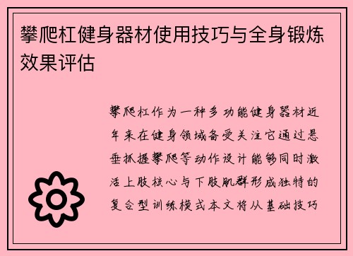 攀爬杠健身器材使用技巧与全身锻炼效果评估